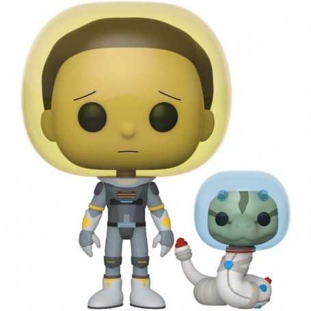 Funko- Pop Animation: Rick &amp Morty-Space Suit Morty w/Snake Rick and Collectible Toy, 45435, Multicolour