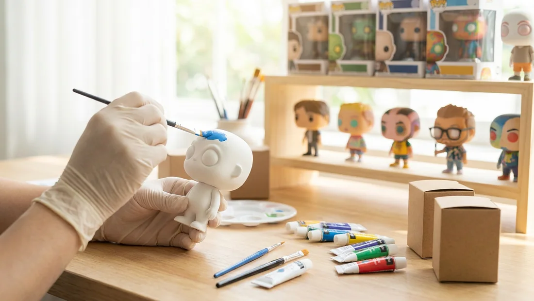 Peinture acrylique appliquée au pinceau sur une figurine Pop