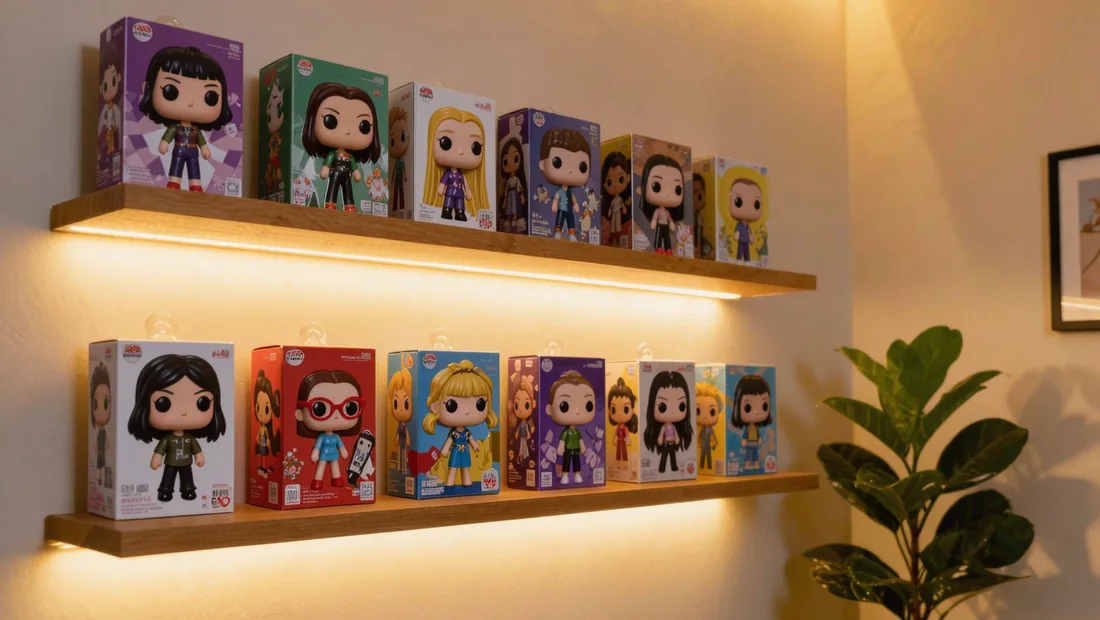 Étagères murales remplies de boîtes de figurines collector