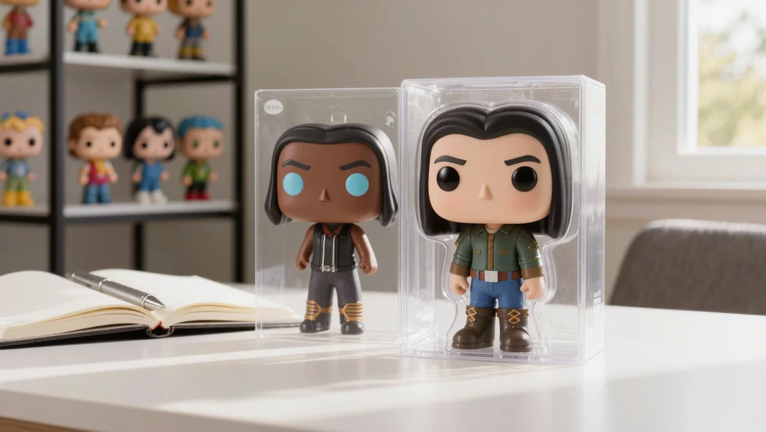 Protecteur en plastique transparent posé sur une boîte de figurine