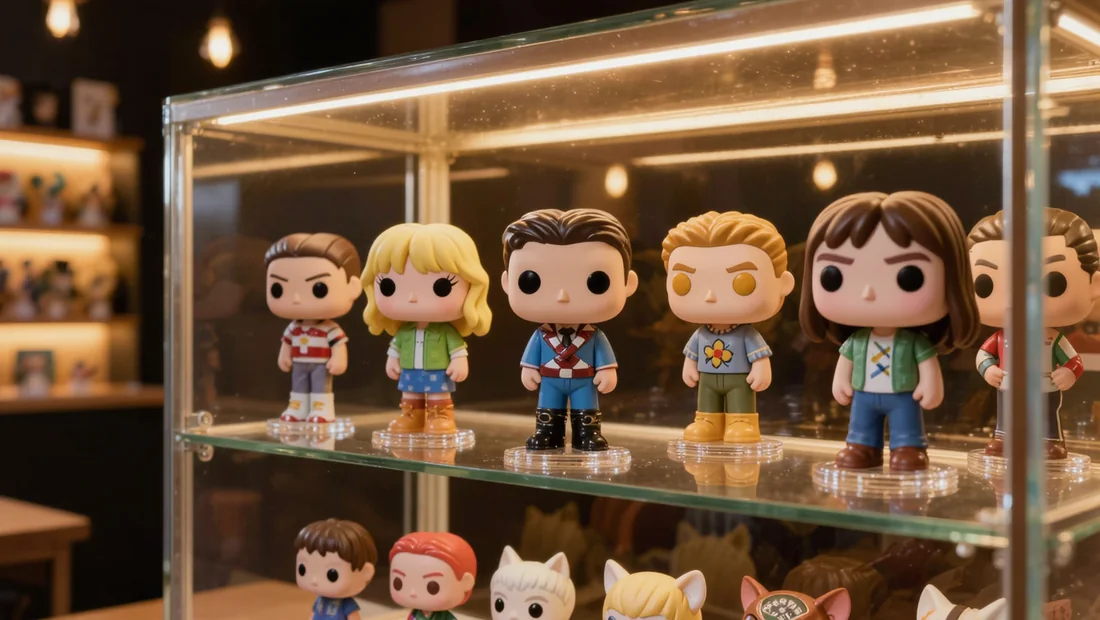 Vitrine en verre avec des figurines collector exposées